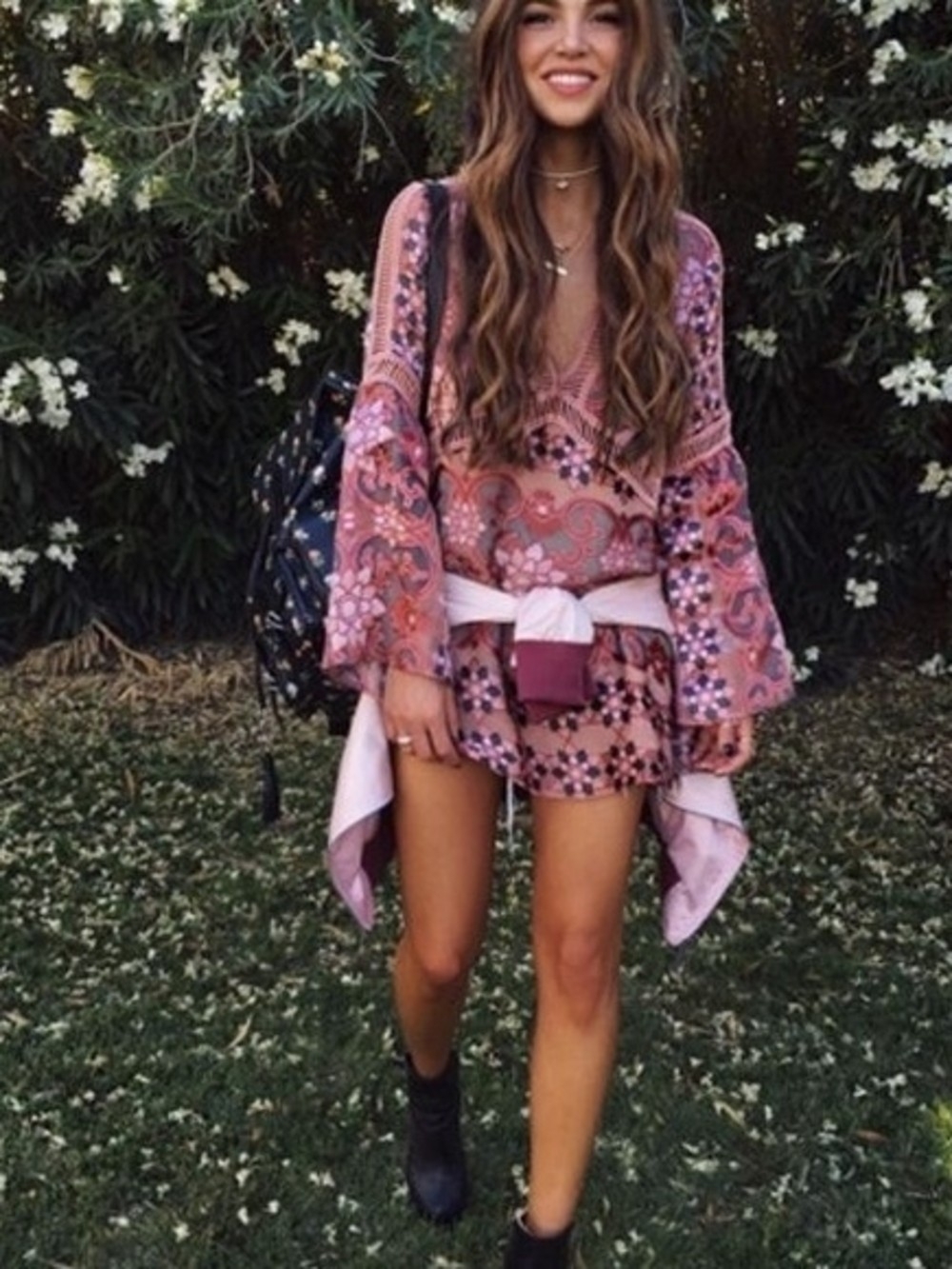 For Love & Lemons Pink Paisley Boho Mini Dress